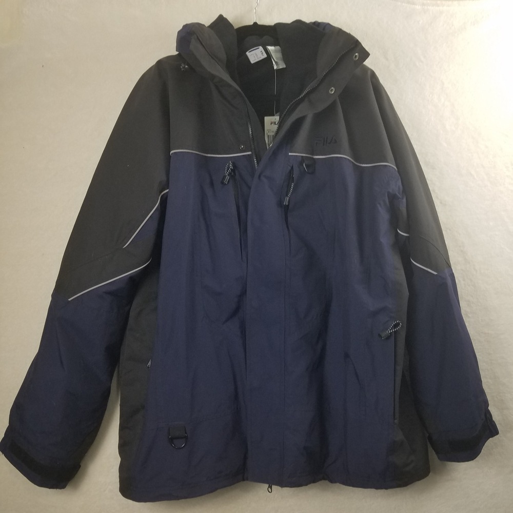 Fila Mens XL Insulated Winter Jacket Navy Black Full Zip Hooded Puffer Warm‎ NWT